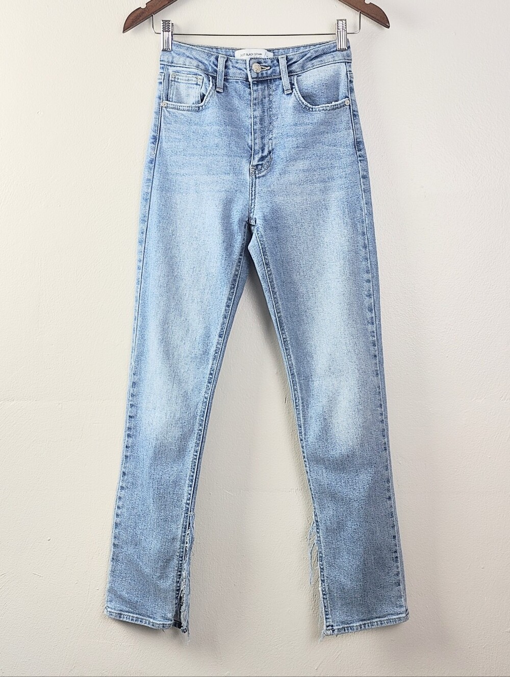 Just Black Denim The Slit Leg Straight Jeans Size 24 Made In USA Fringe Light